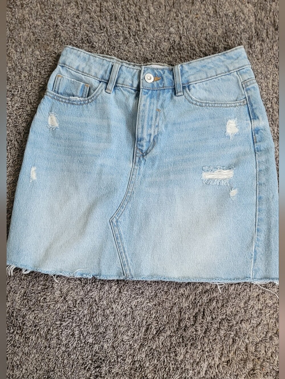 Zara Light Blue Distressed Denim Mini Skirt